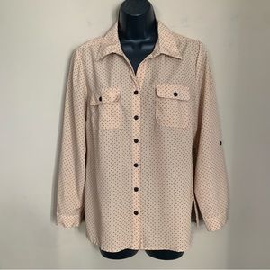 NY Collection Tan Polka Dot Collared Shirt